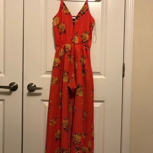 Pink Floral Romper Maxi Dress